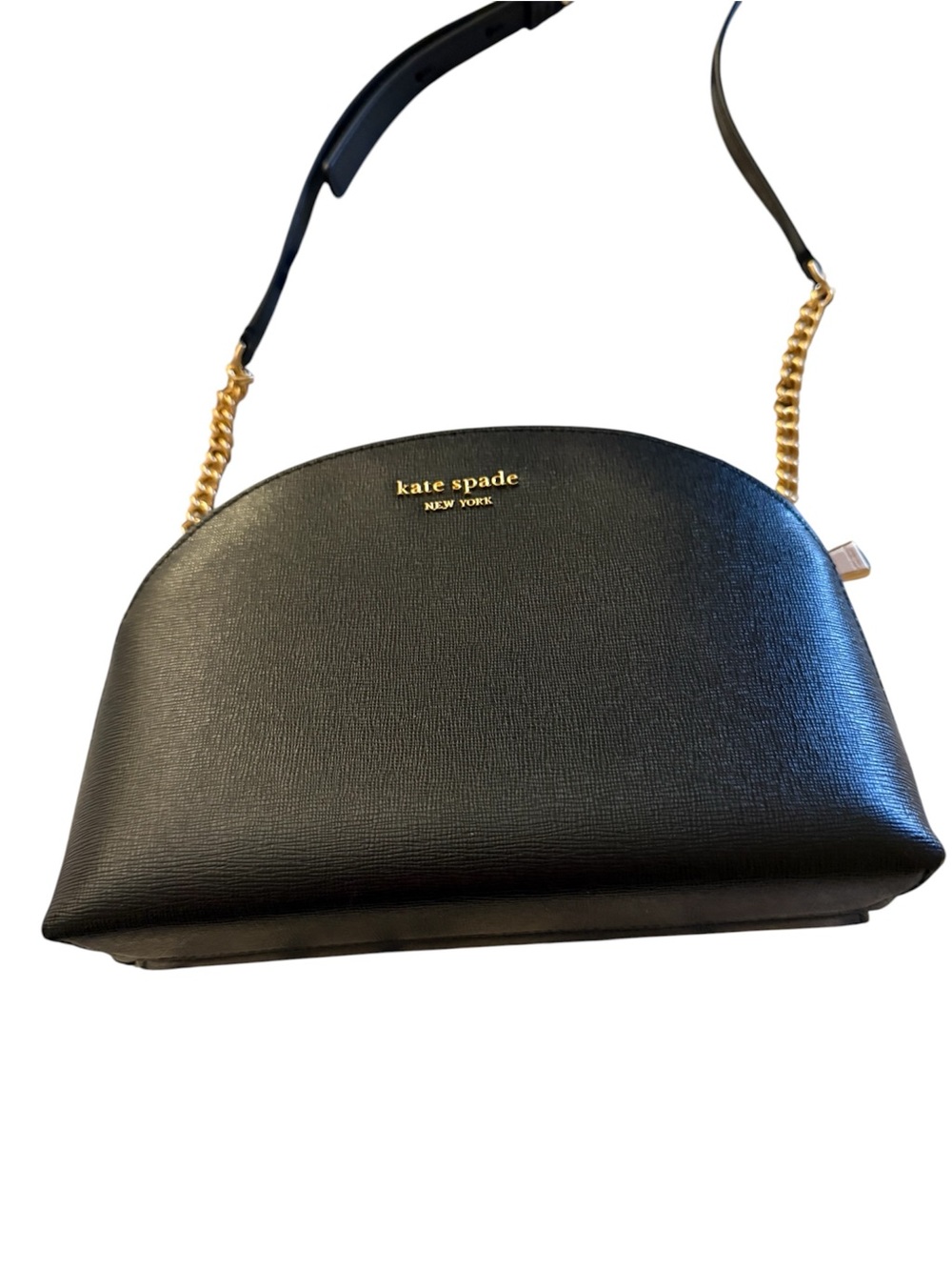 Kate Spade Black Leather Dome Crossbody with Gold Chain Accent